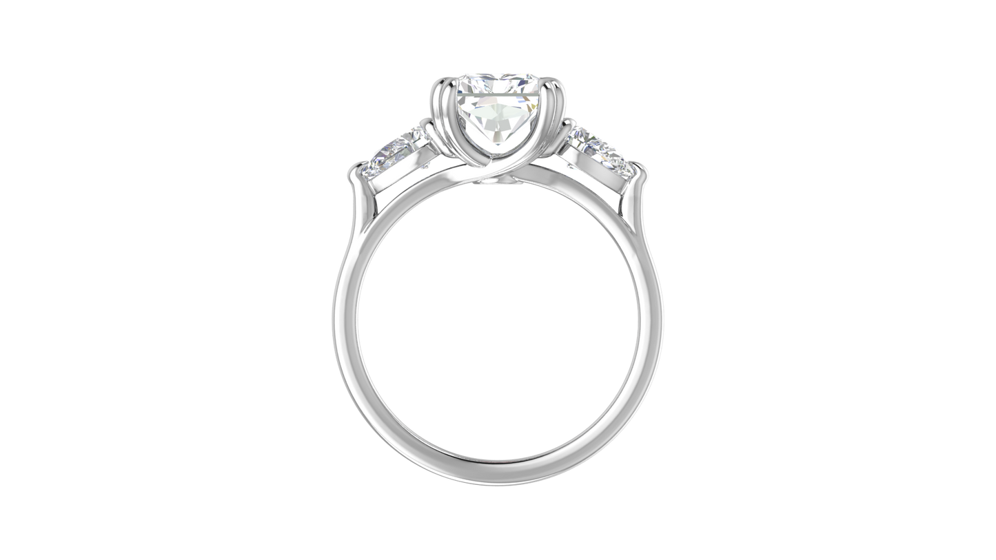 3 Carat Radiant Cut Engagement Ring With Pear Shaped Side Stones In 14K White Gold
