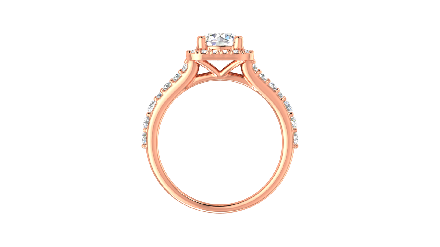 1.00 Carat Round-Cut Halo Engagement Ring With Pavé Diamond Band In 14K Rose Gold