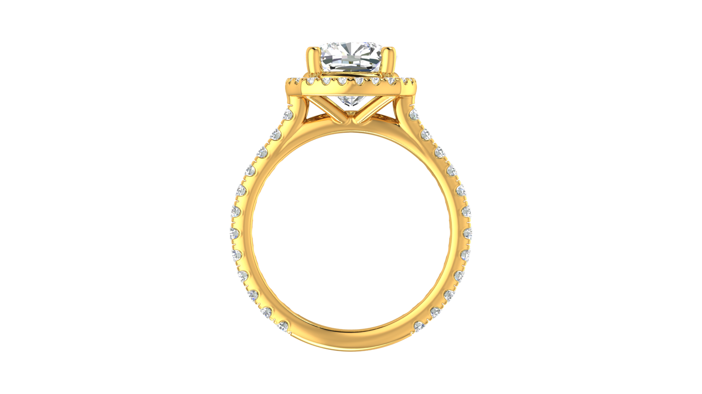 3 Carat Cushion-Cut Halo Engagement Ring With Pavé Diamond Band In 14K Yellow Gold