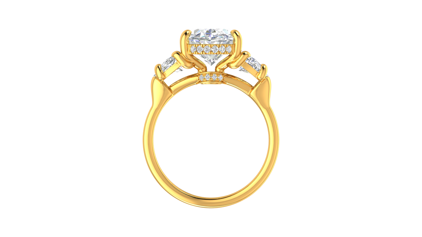 4 Carat Oval Cut Engagement Ring With Half Moon Side Stones In 14K Yellow Gold