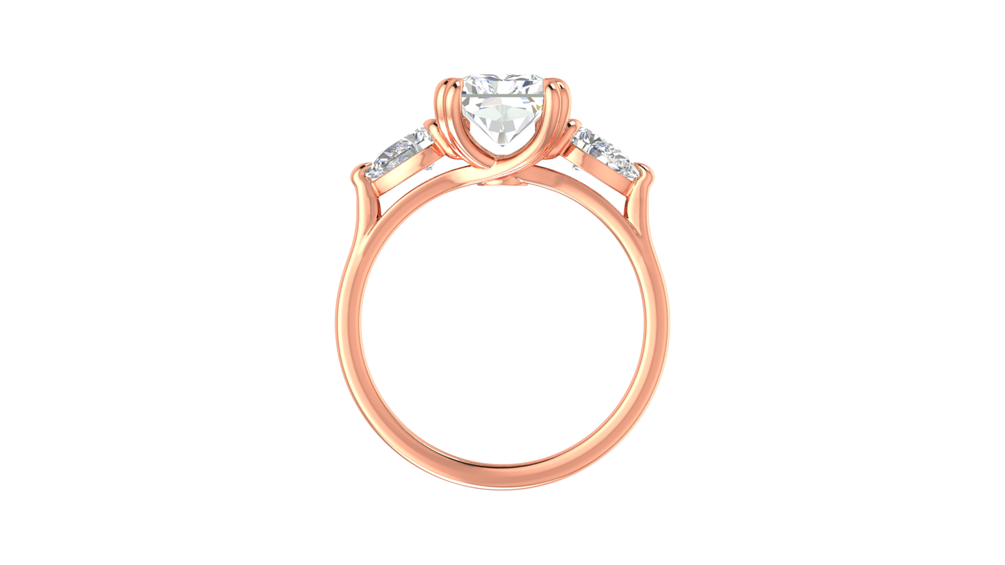 3 Carat Radiant Cut Engagement Ring With Pear Shaped Side Stones In 14K Rose Gold