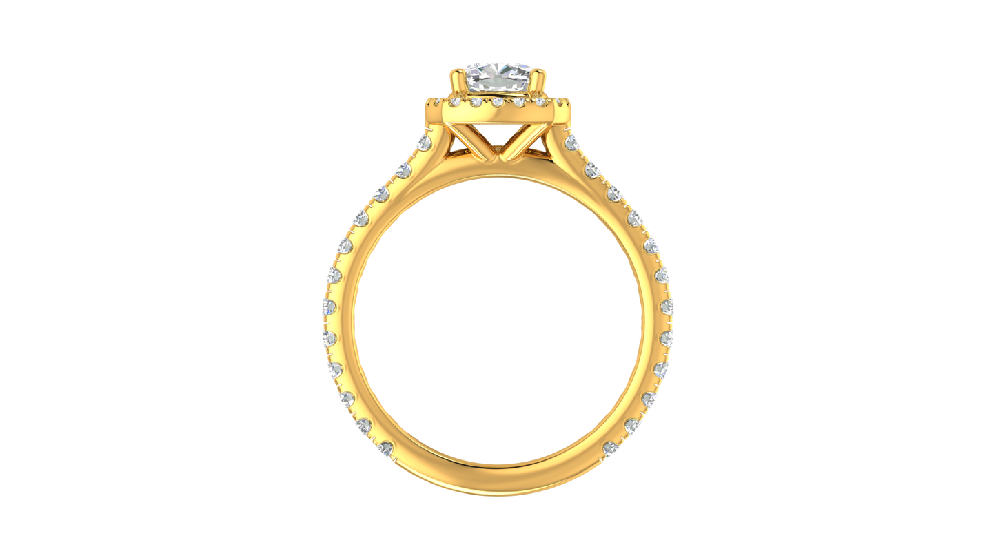 1 Carat Cushion-Cut Halo Engagement Ring With Pavé Diamond Band In 14K Yellow Gold