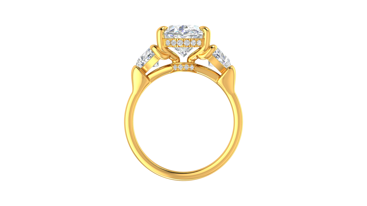 4 Carat Oval Cut Engagement Ring With Heart Shape Side Stones In 14K Yellow Gold