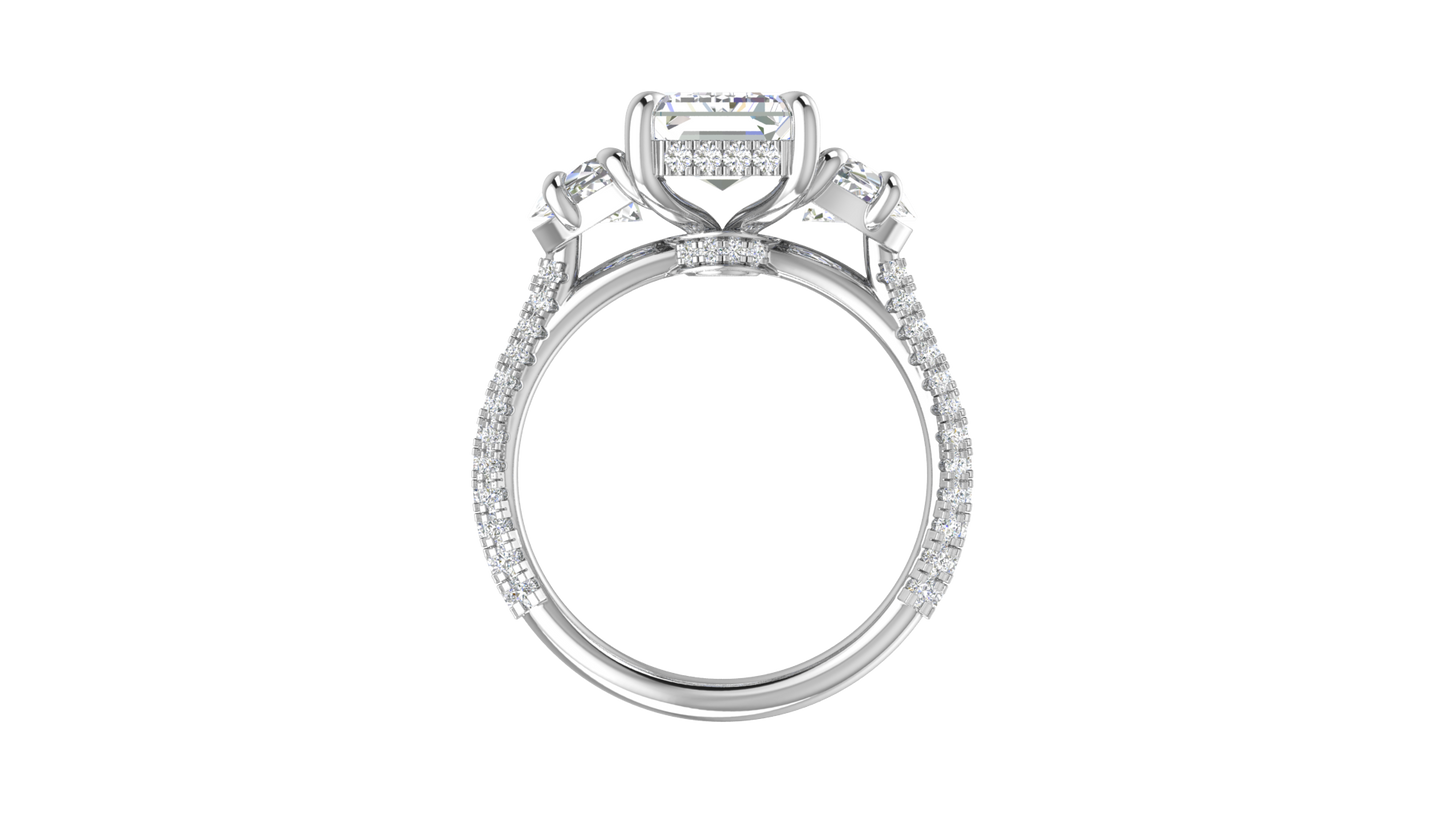 4 Carat Emerald Cut Engagement Ring With Half-Moon Side Stones In 14K White Gold
