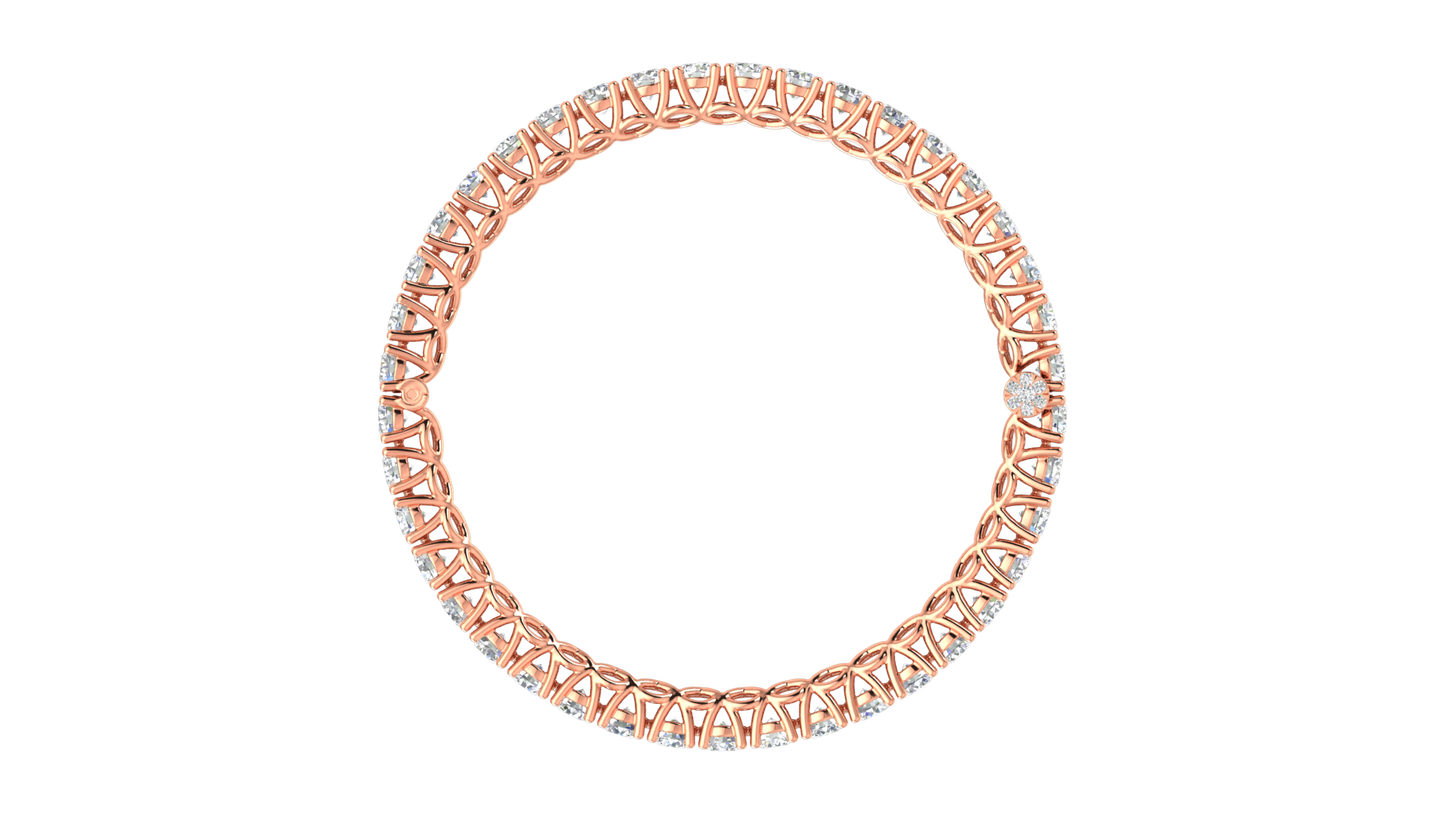 17.32 Ctw Round Cut Diamond Bangle | Lattice Diamond Bangle Set In Luxury 14K Rose Gold