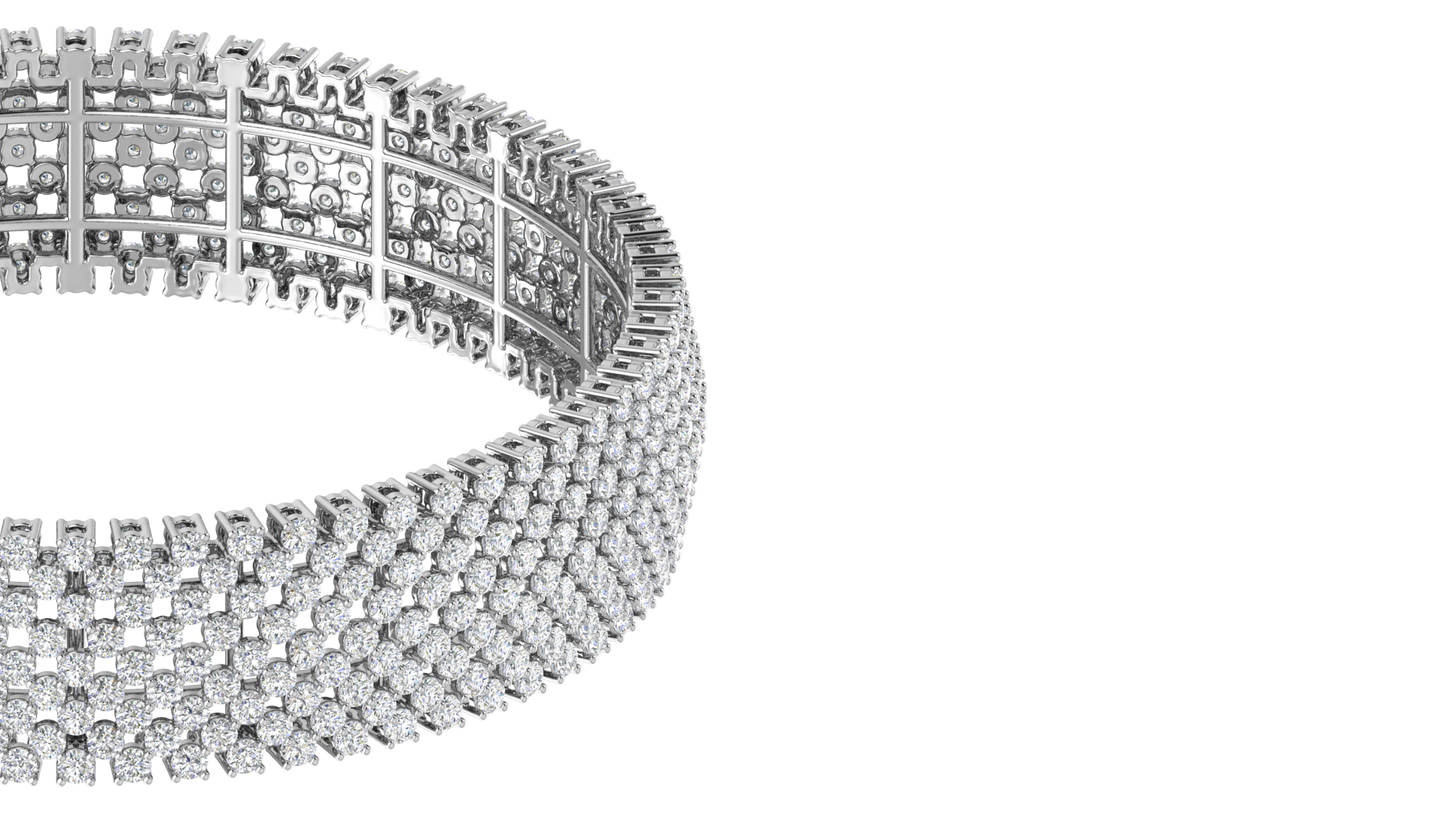41.58 Ctw Round Cut Diamond Bangle | Wide Pavé Diamond Bangle Set In Luxury 14K White Gold