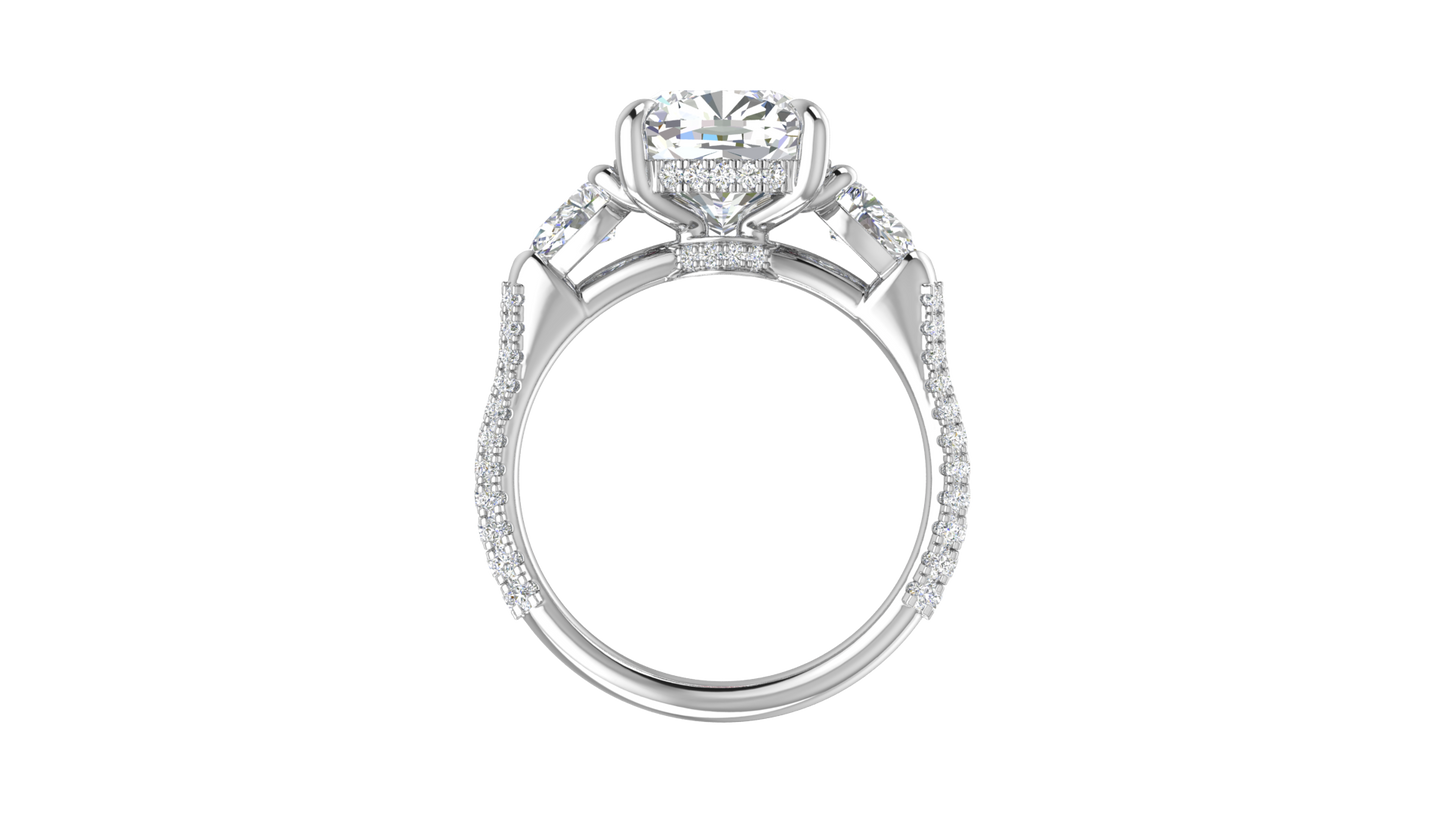 4 Carat Cushion-Cut Engagement Ring With Pear-Shaped Side Stones In 14K White Gold