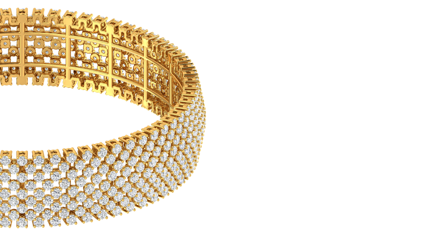 41.58 Ctw Round Cut Diamond Bangle | Wide Pavé Diamond Bangle Set In Luxury 14K Yellow Gold