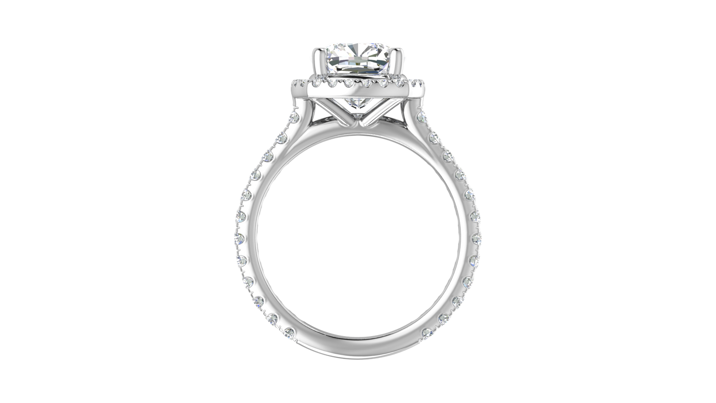 3 Carat Cushion-Cut Halo Engagement Ring With Pavé Diamond Band In 14K White Gold