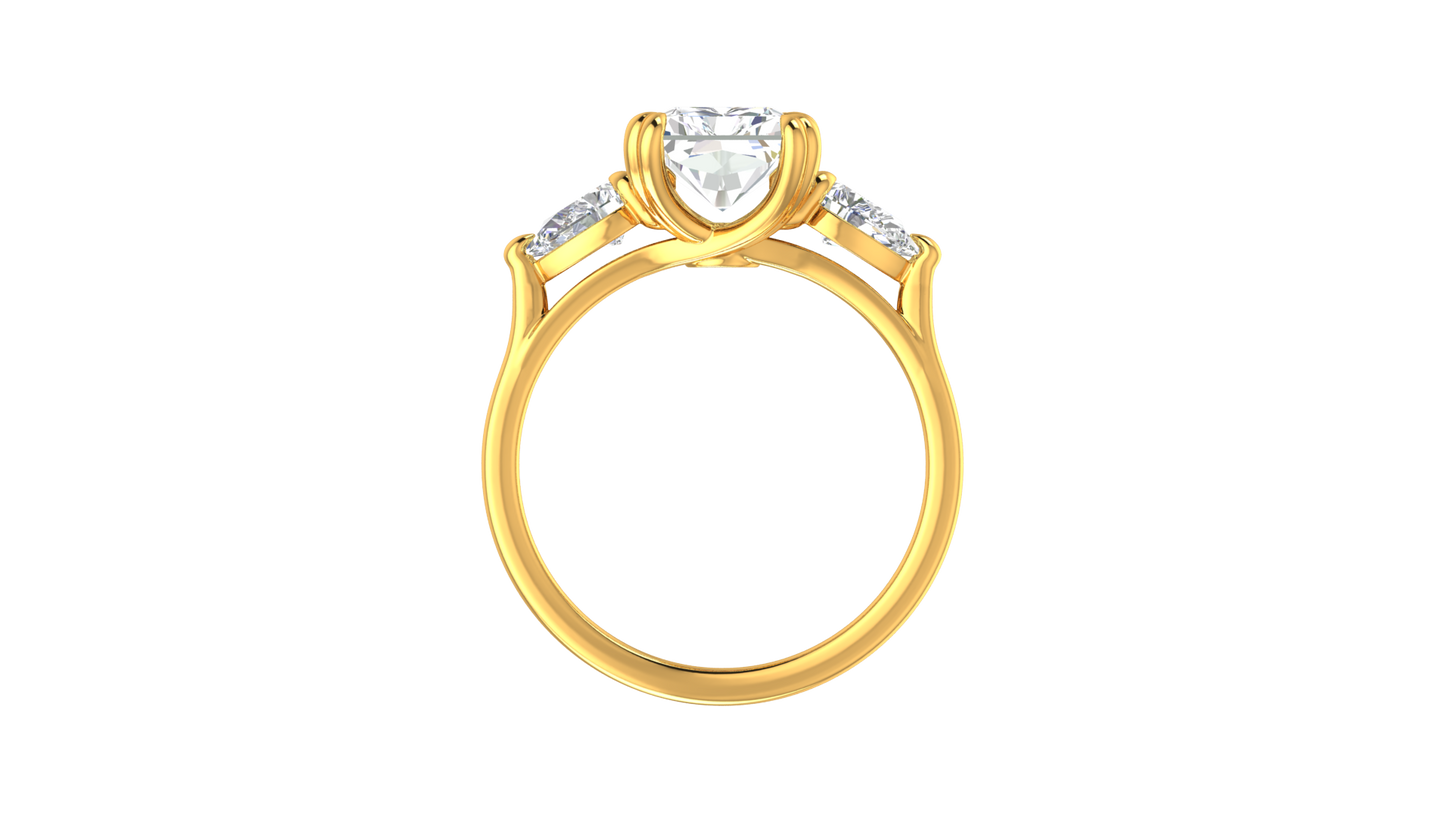 3 Carat Radiant Cut Engagement Ring With Pear Shaped Side Stones In 14K Yellow Gold