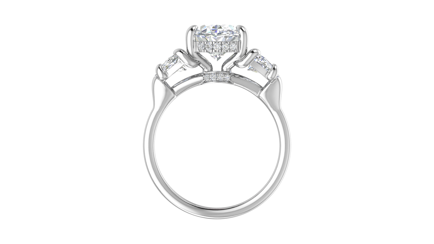 3 Carat Oval Cut Engagement Ring With Half Moon Side Stones In 14K White Gold