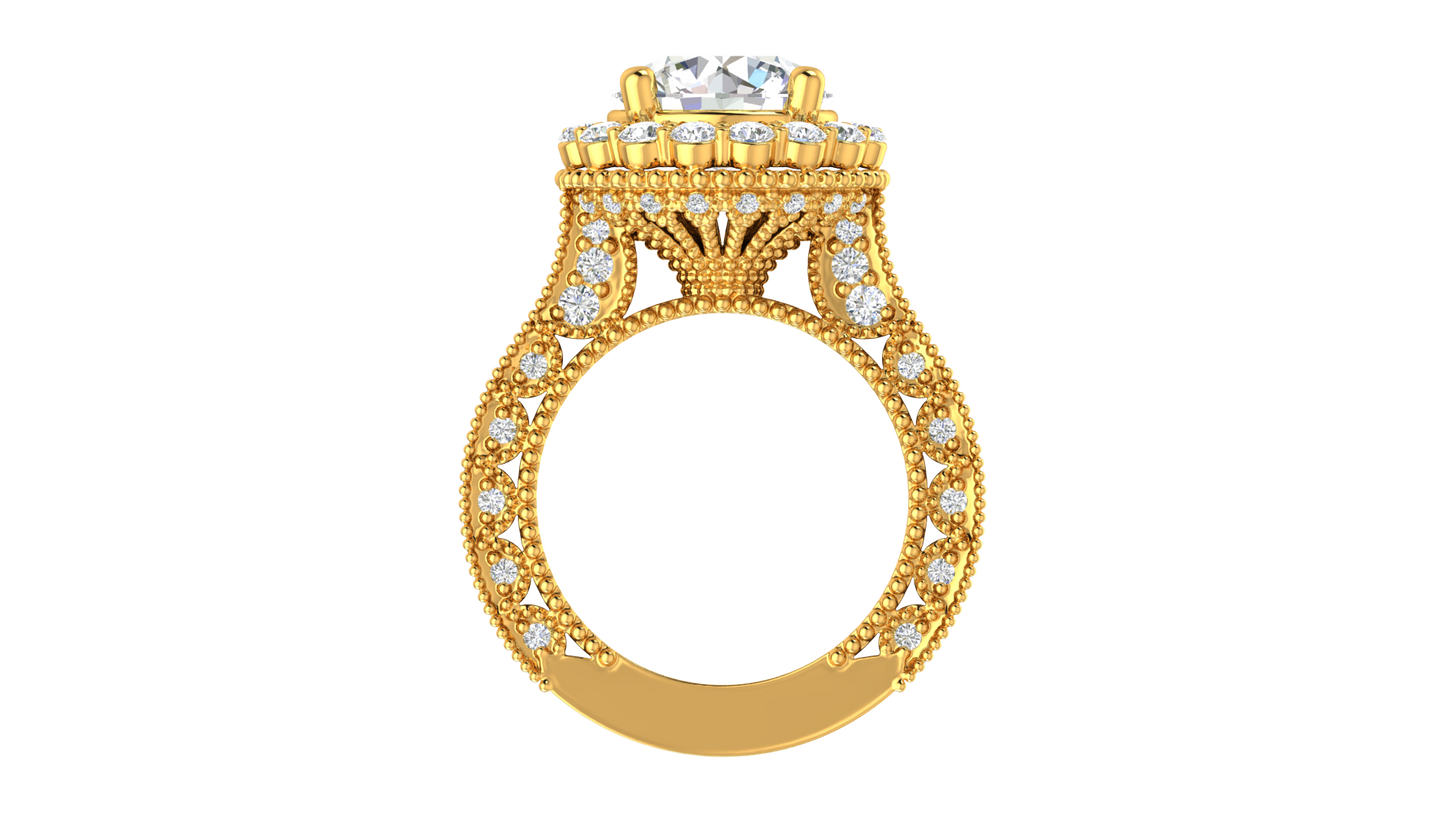 4 Carat Vintage Style Round Engagement Ring In 14K Yellow Gold