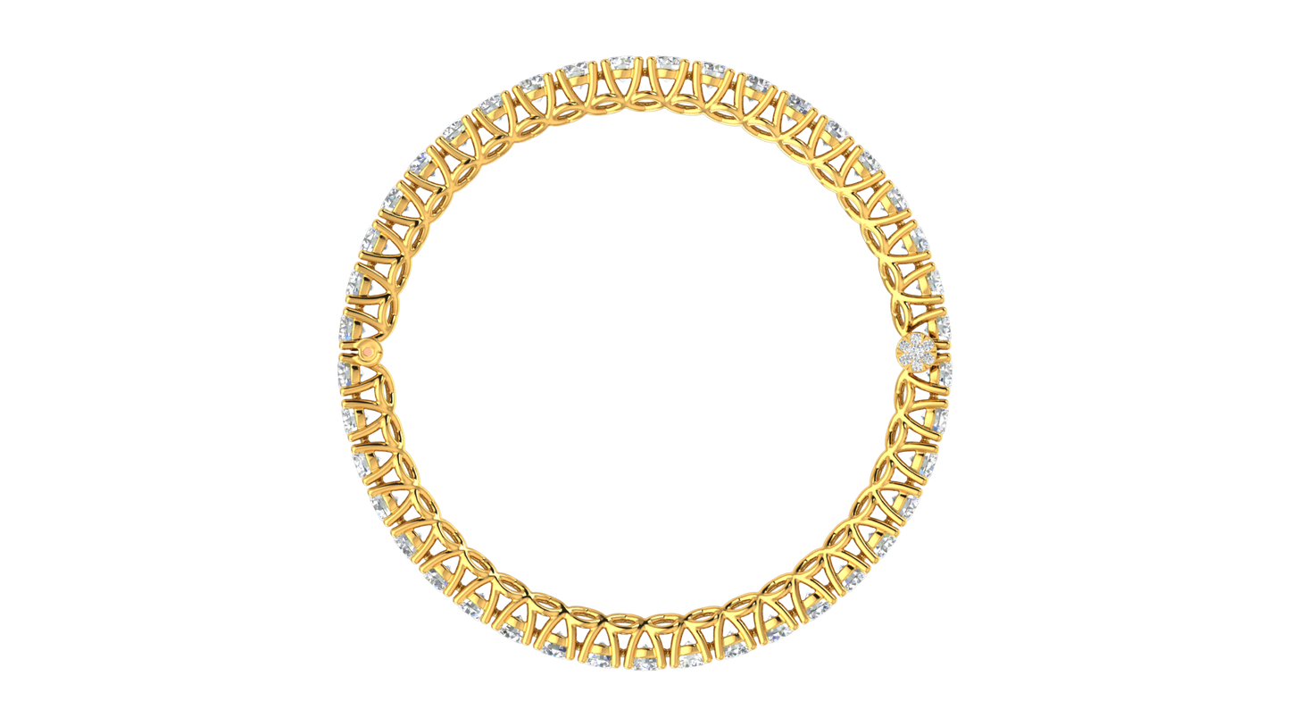 17.32 Ctw Round Cut Diamond Bangle | Lattice Diamond Bangle Set In Luxury 14K Yellow Gold