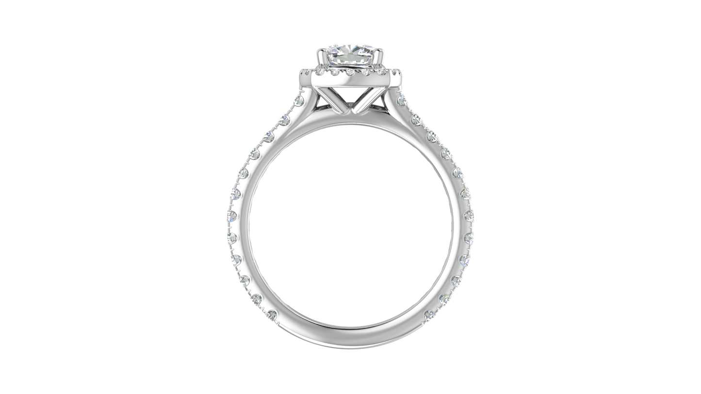 1 Carat Cushion-Cut Halo Engagement Ring With Pavé Diamond Band In 14K White Gold
