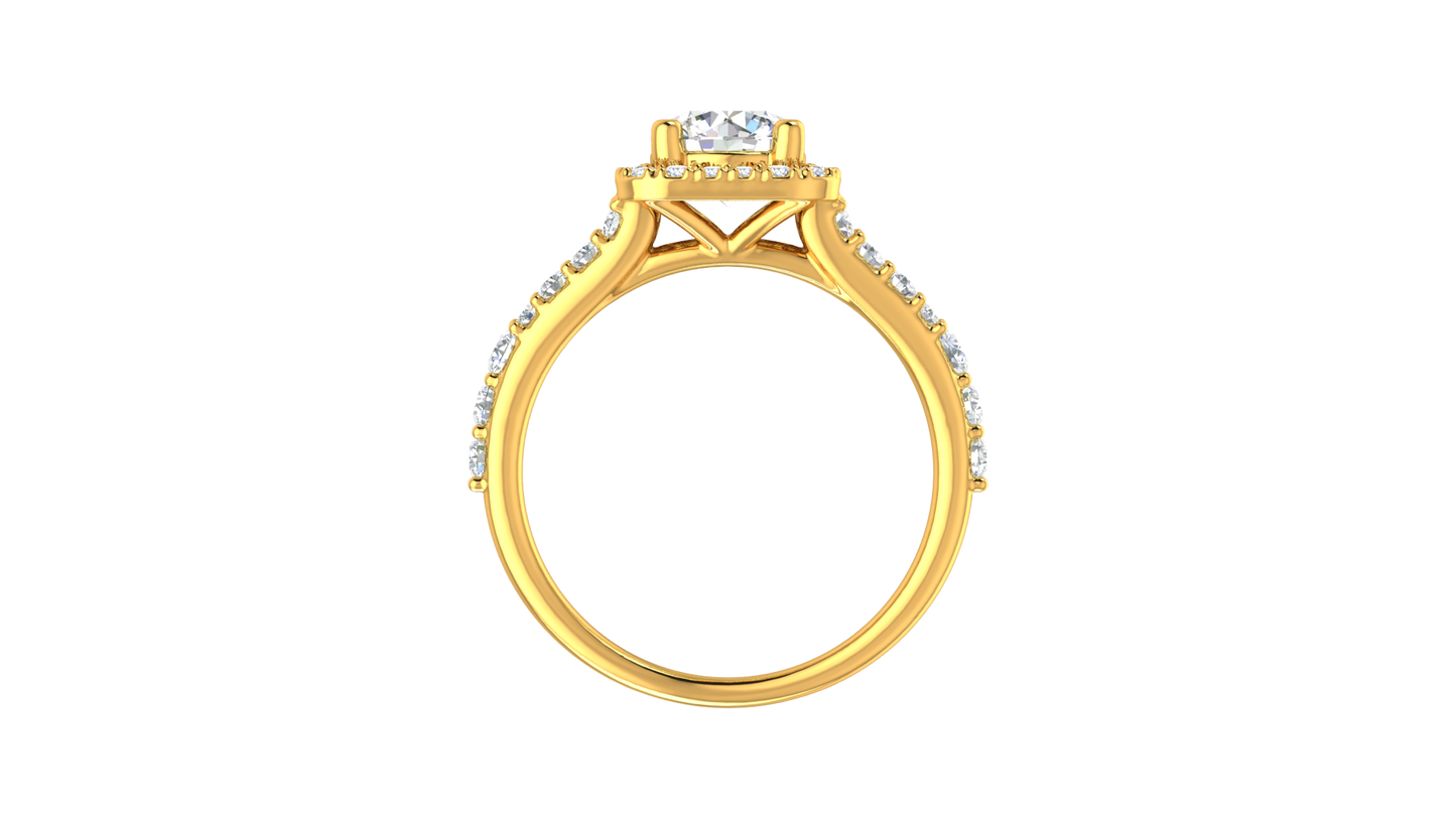 1.00 Carat Round-Cut Halo Engagement Ring With Pavé Diamond Band In 14K Yellow Gold