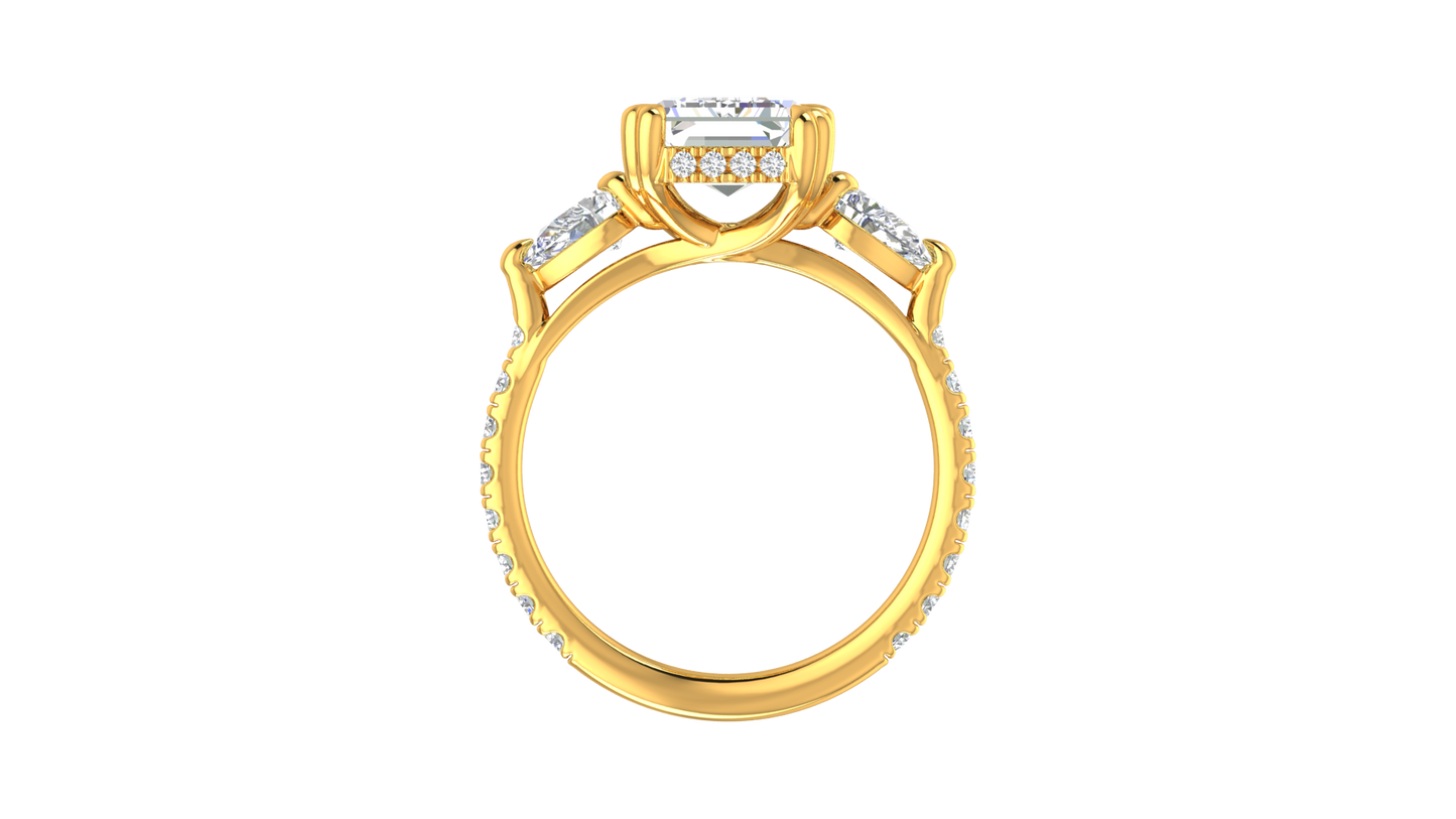 4 Carat Emerald Cut Engagement Ring With Pear Side Stones In 14K Yellow Gold