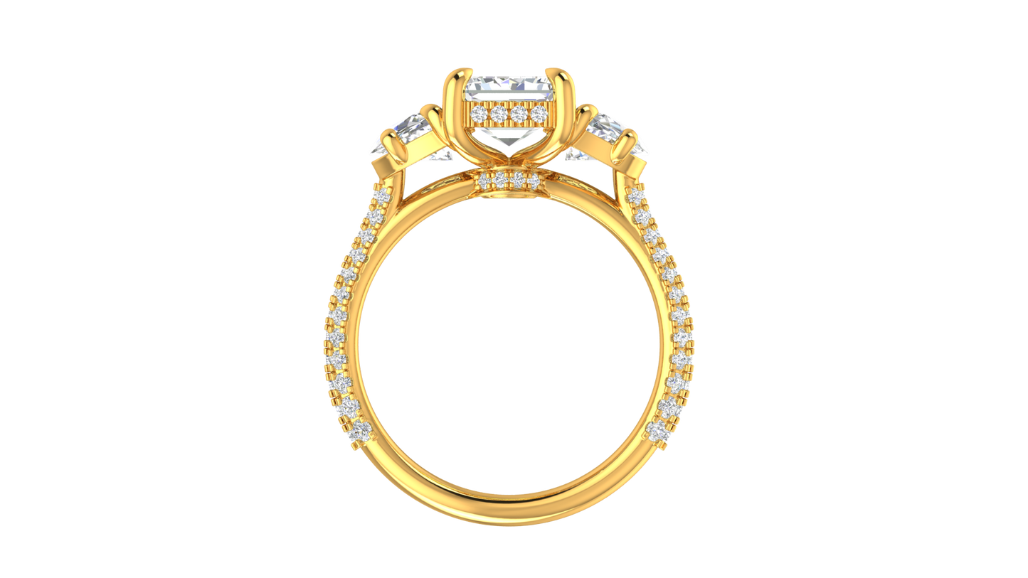 3 Carat Emerald Cut Engagement Ring With Half-Moon Side Stones In 14K Yellow Gold