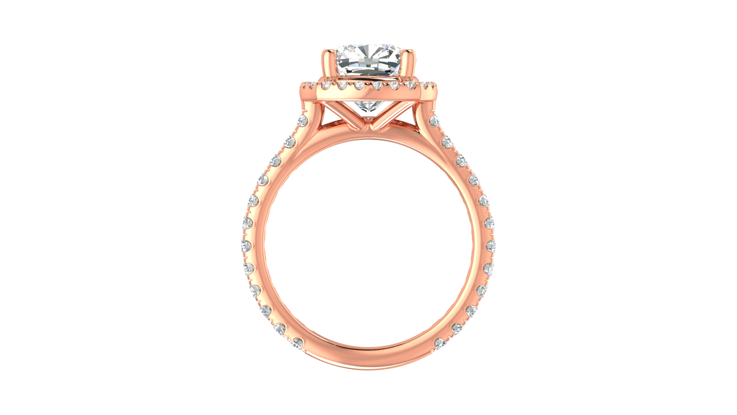 3 Carat Cushion-Cut Halo Engagement Ring With Pavé Diamond Band In 14K Rose Gold