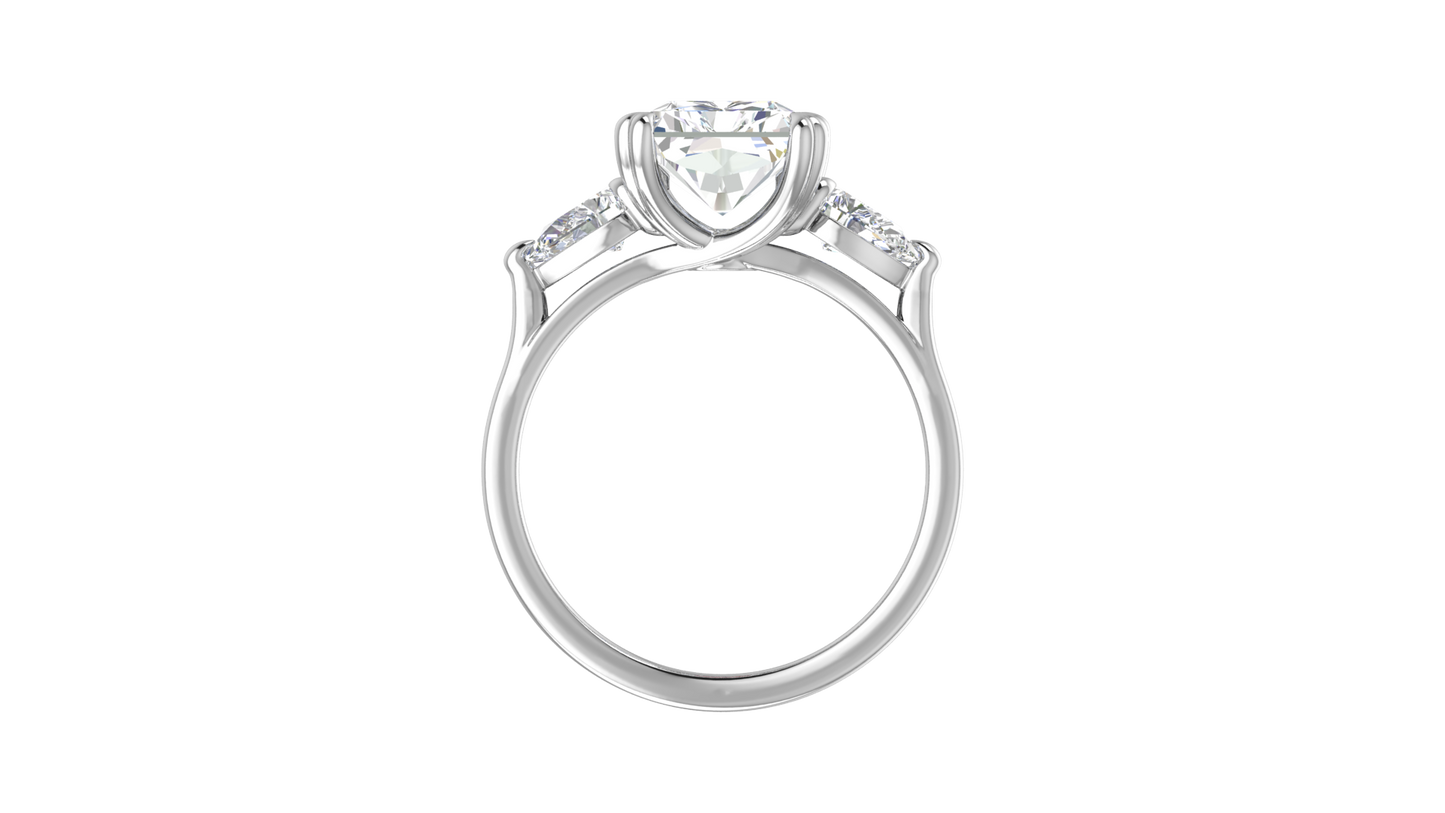 4 Carat Radiant Cut Engagement Ring With Pear Shaped Side Stones In 14K White Gold