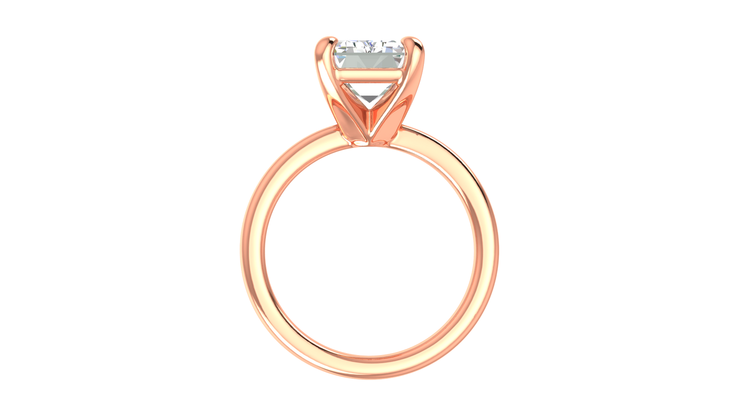 5.00 Ctw Emerald Cut Solitaire Engagement Ring Set In 14K Rose Gold