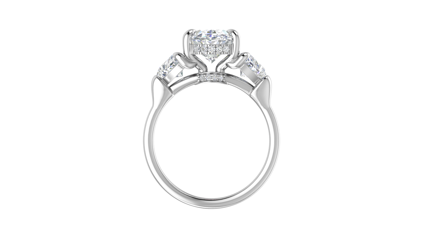 3 Carat Oval Cut Engagement Ring With Heart Shape Side Stones In 14K White Gold