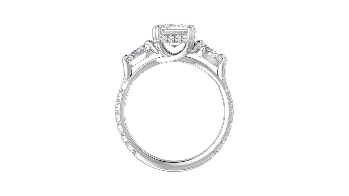 3 Carat Emerald Cut Engagement Ring With Pear Side Stones In 14K White Gold