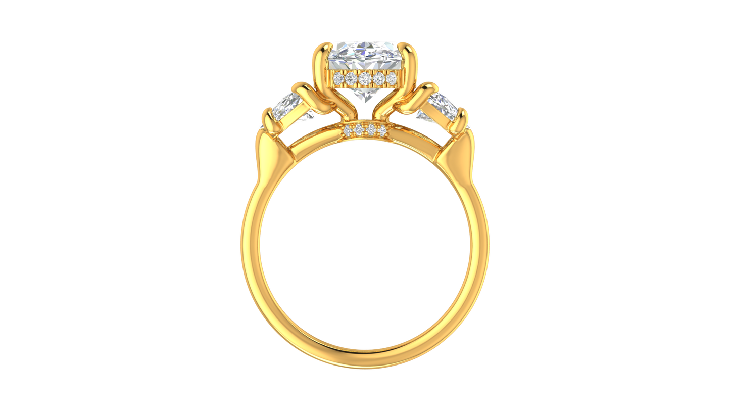 3 Carat Oval Cut Engagement Ring With Half Moon Side Stones In 14K Yellow Gold