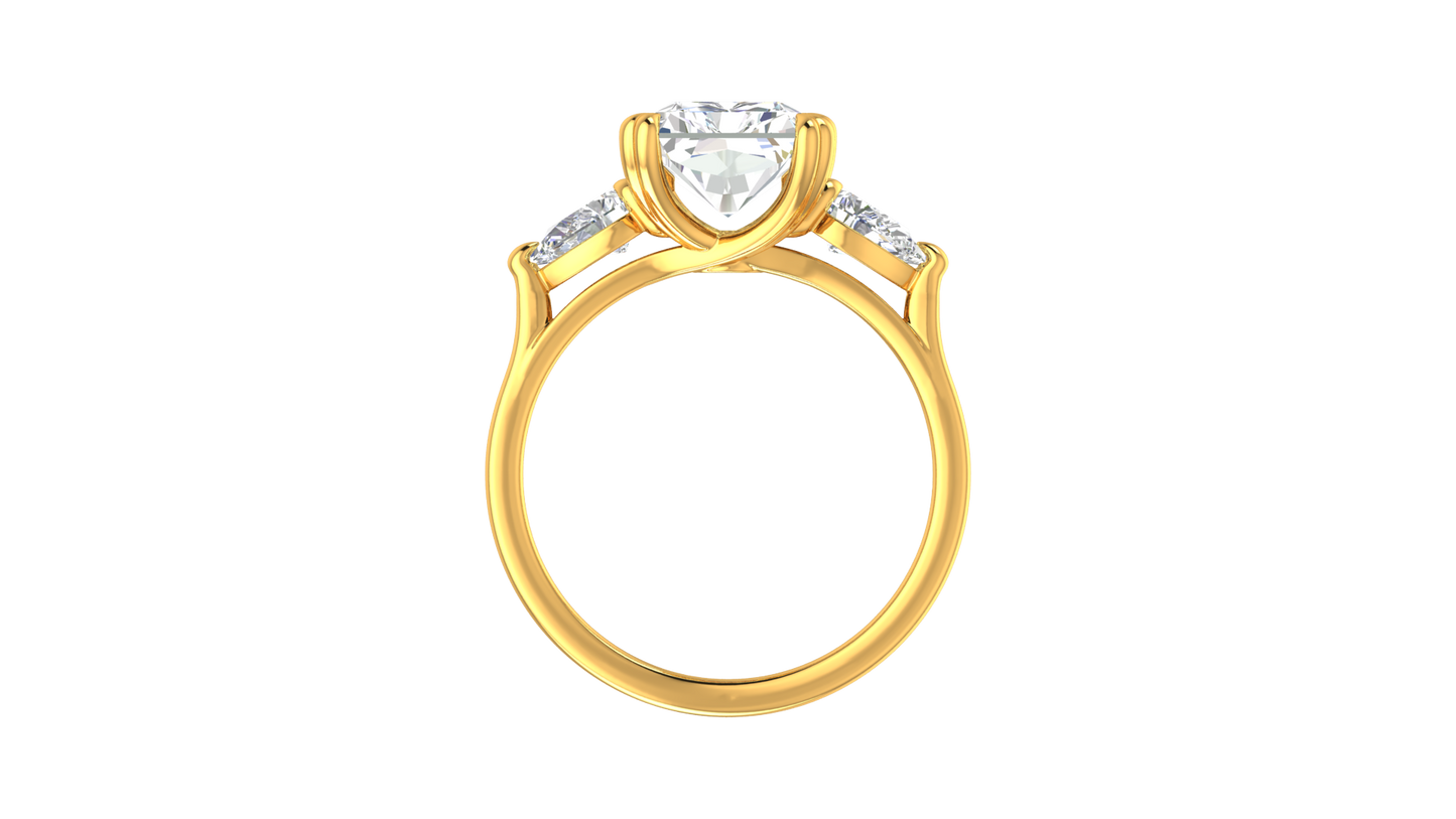 4 Carat Radiant Cut Engagement Ring With Pear Shaped Side Stones In 14K Yellow Gold