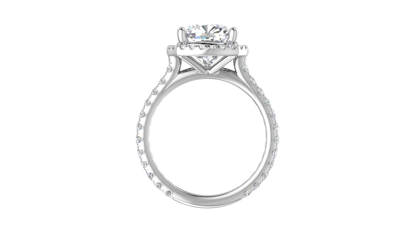 4 Carat Cushion-Cut Halo Engagement Ring With Pavé Diamond Band In 14K White Gold