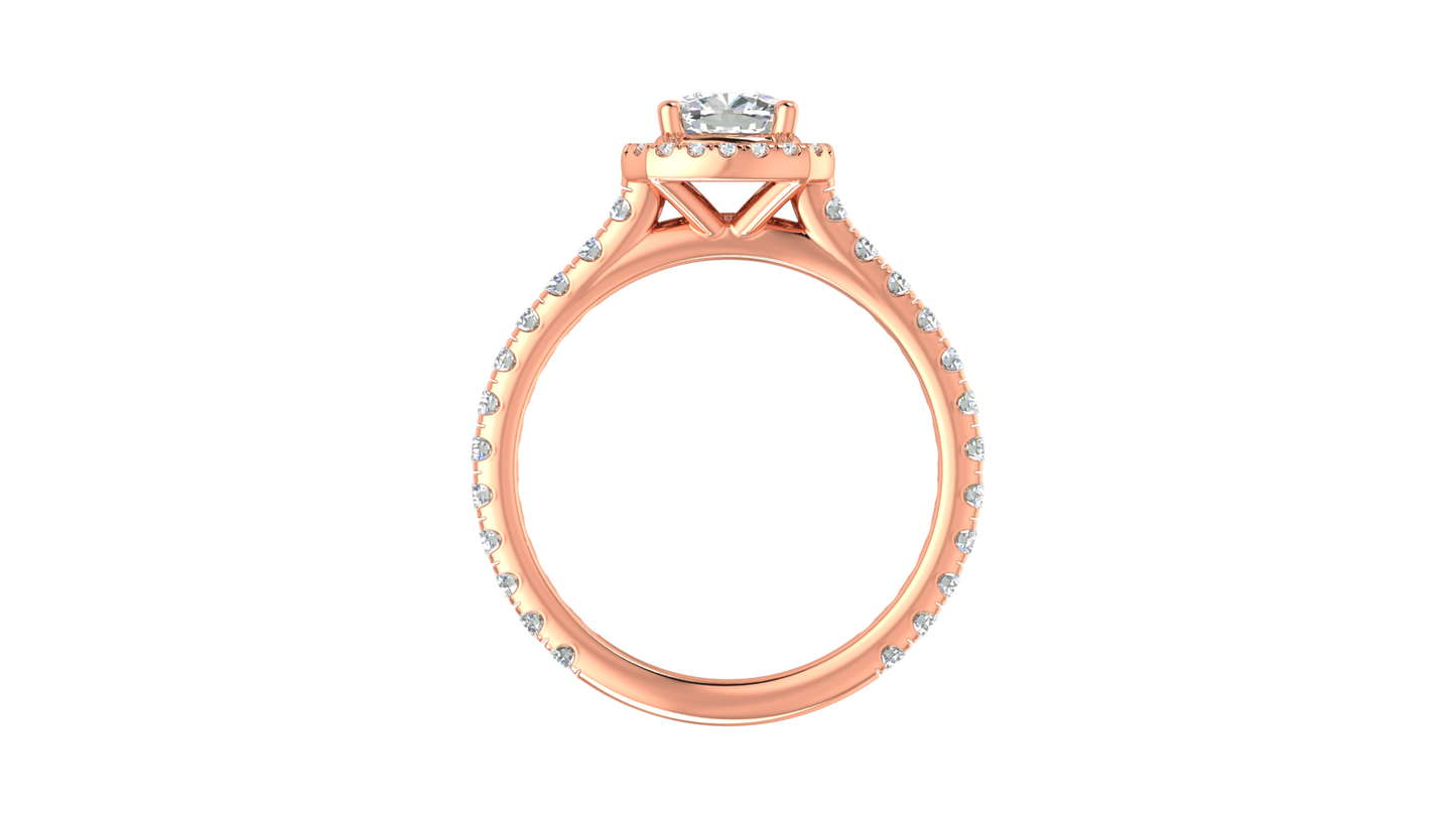 1 Carat Cushion-Cut Halo Engagement Ring With Pavé Diamond Band In 14K Rose Gold