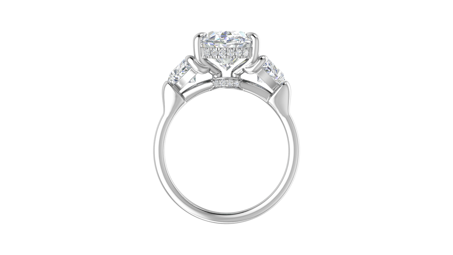 4 Carat Oval Cut Engagement Ring With Heart Shape Side Stones In 14K White Gold