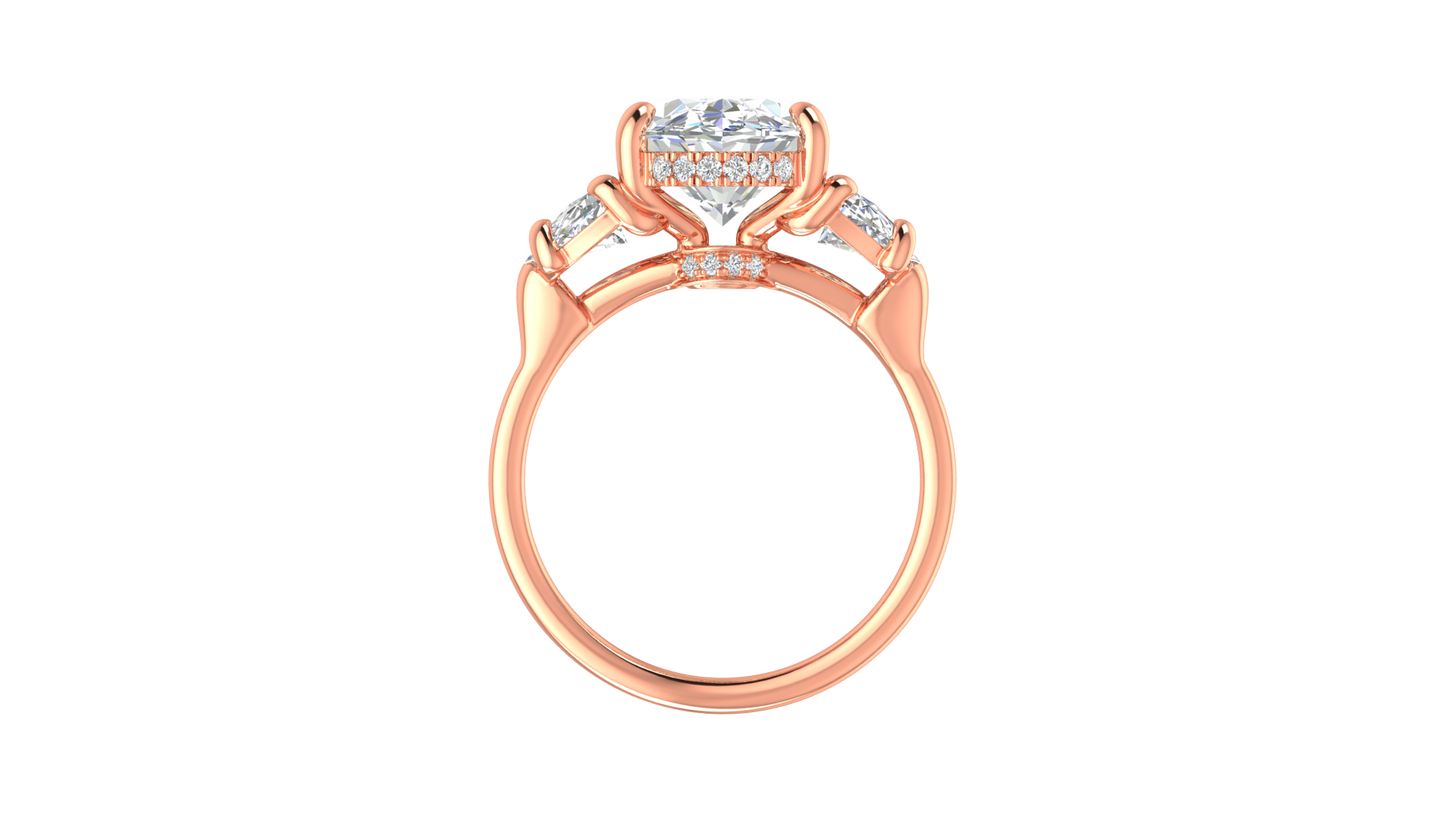 4 Carat Oval Cut Engagement Ring With Half Moon Side Stones In 14K Rose Gold