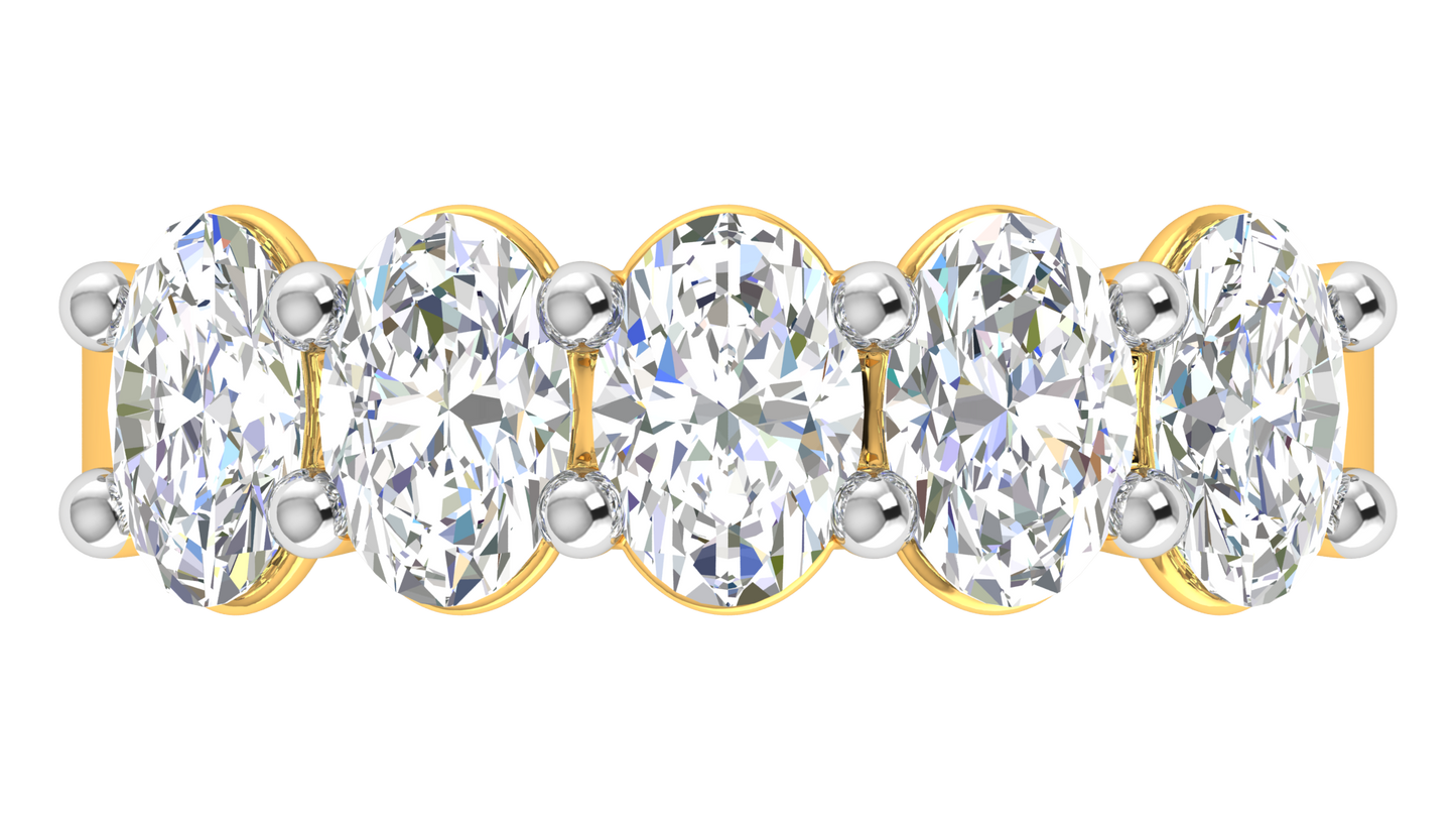 2.50 Ctw Luxurious Oval Cut Five-Stone Wedding Band With U-Shape Prong Setting In 14K Yellow Gold