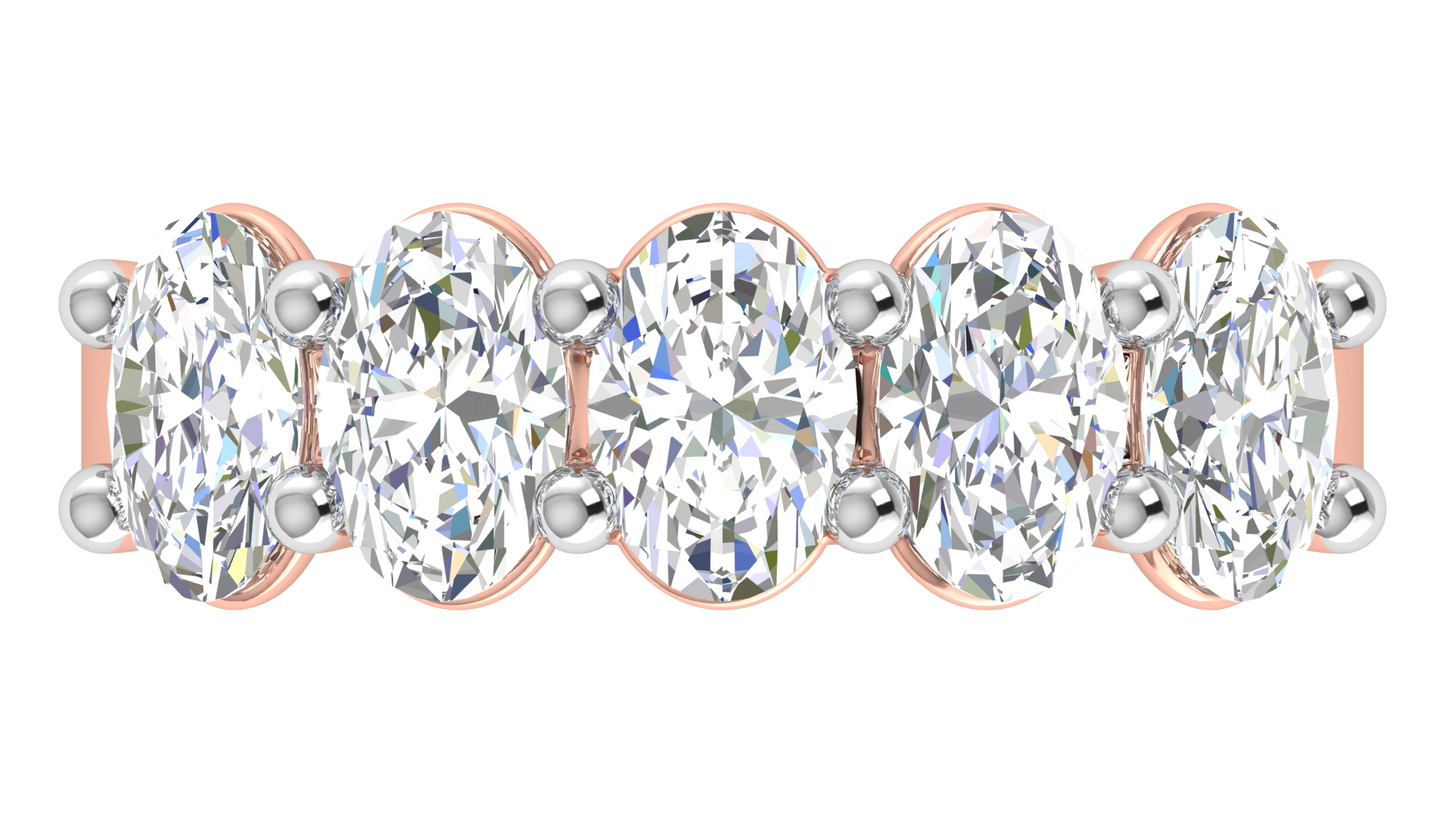 2.50 Ctw Luxurious Oval Cut Five-Stone Wedding Band With U-Shape Prong Setting In 14K Rose Gold