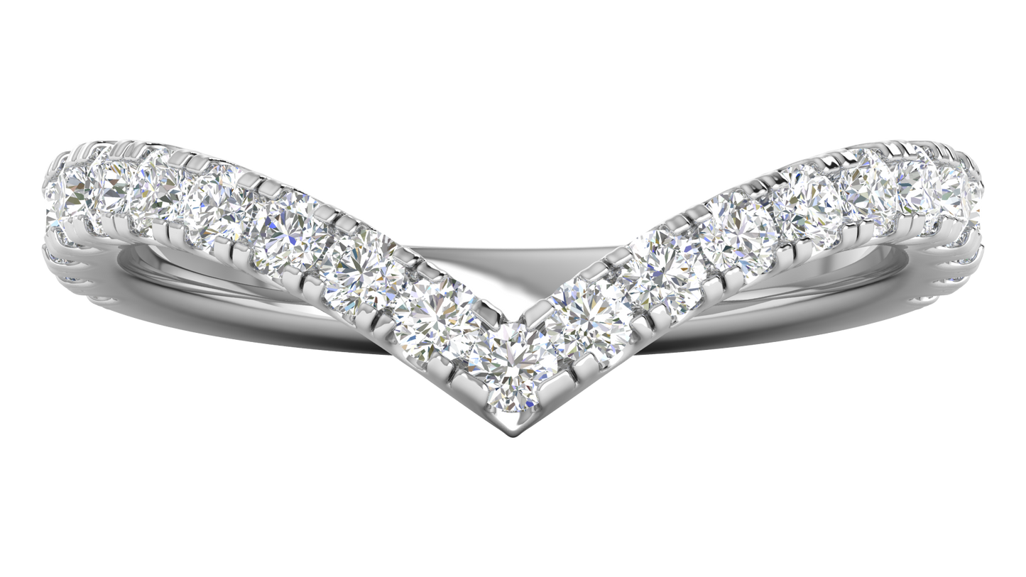 0.63 Ctw Elegant Diamond Chevron Ring Set In 14K White Gold