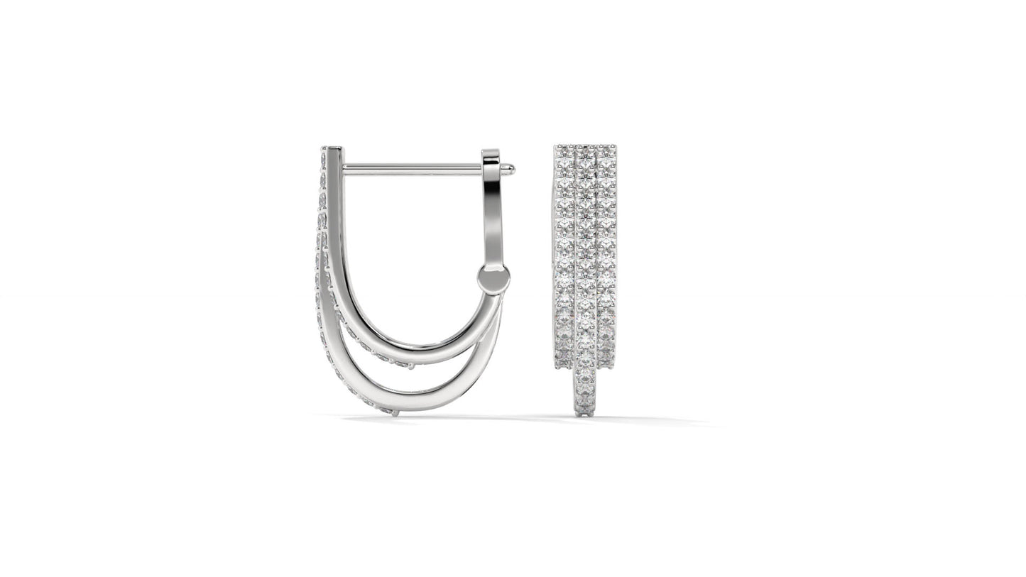 0.41 CTW Round Diamond Triple-Row Hoop Earrings in 14K White Gold – Pavé Setting