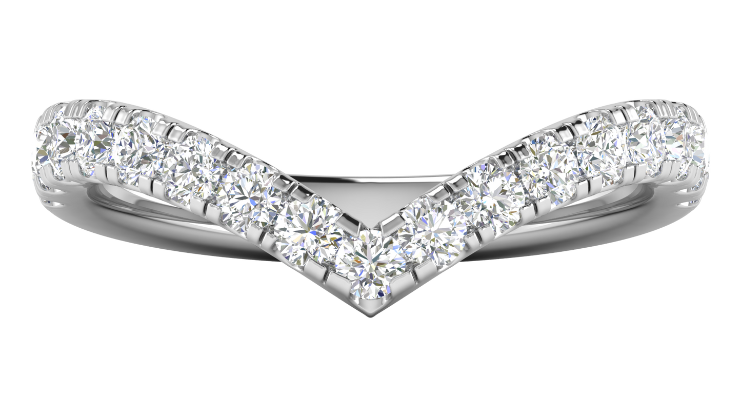 0.68 Ctw Elegant Diamond Chevron Ring Set In 14K White Gold