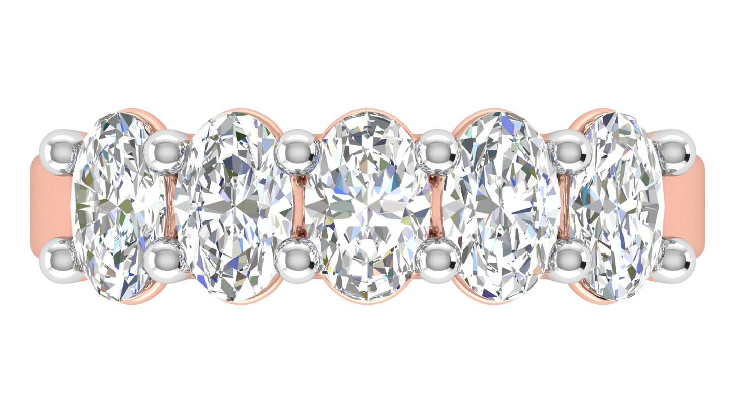 2.00 Ctw Luxurious Oval Cut Five-Stone Wedding Band With U-Shape Prong Setting In 14K Rose Gold