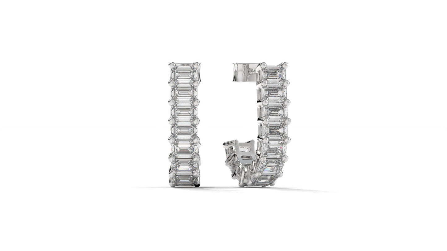 2.20 CTW Emerald-Cut Diamond Hoop Earrings in 14K White Gold