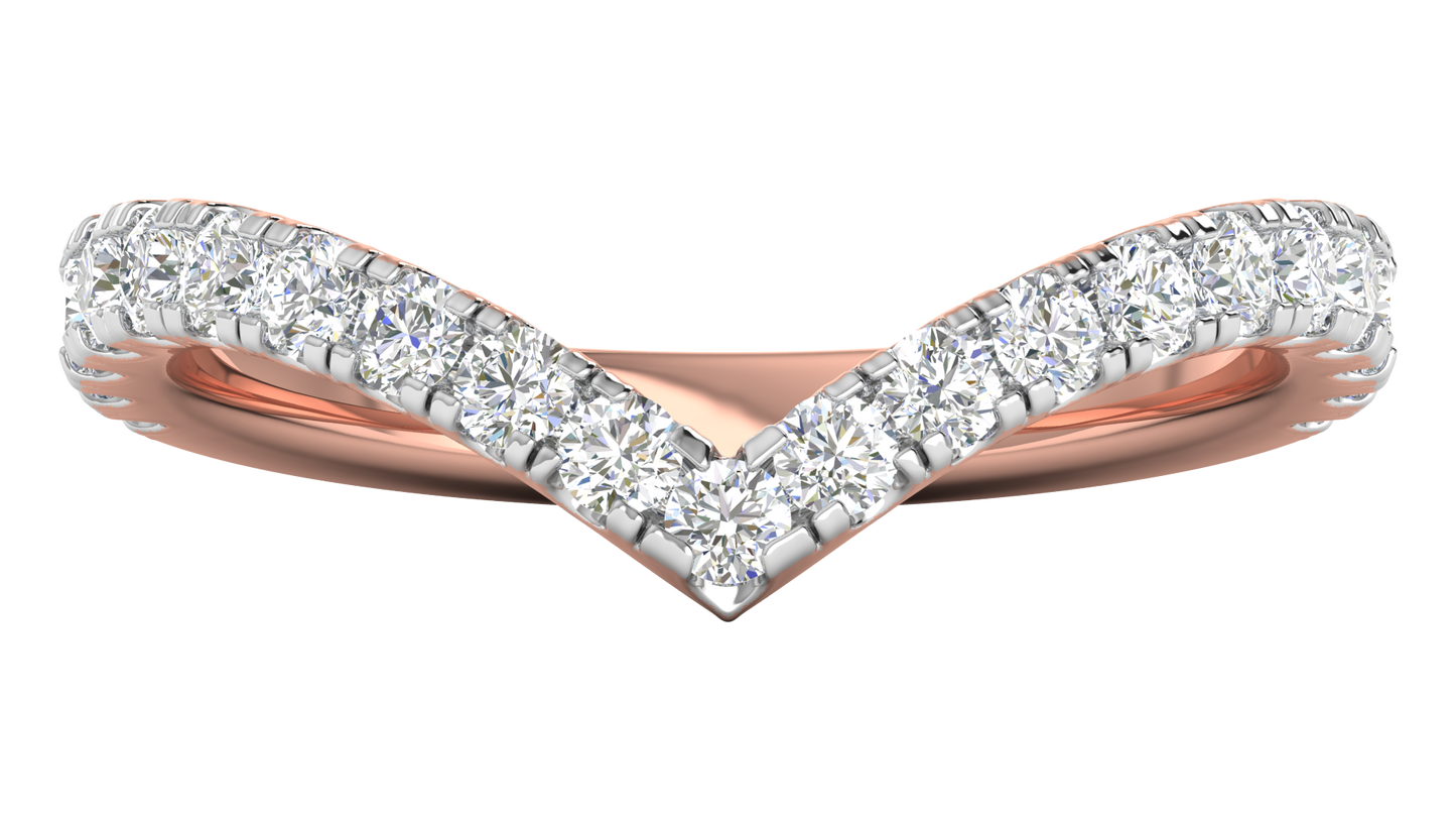 0.63 Ctw Elegant Diamond Chevron Ring Set In 14K Rose Gold