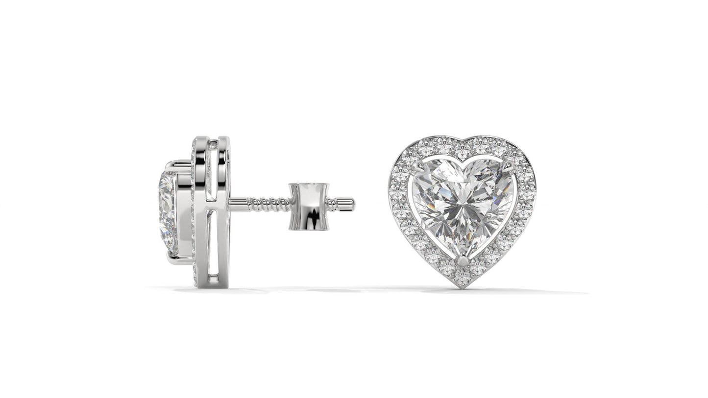 4.44 CTW Heart-Shaped Diamond Halo Stud Earrings In 14K White Gold – 0.44 CTW Side Stones