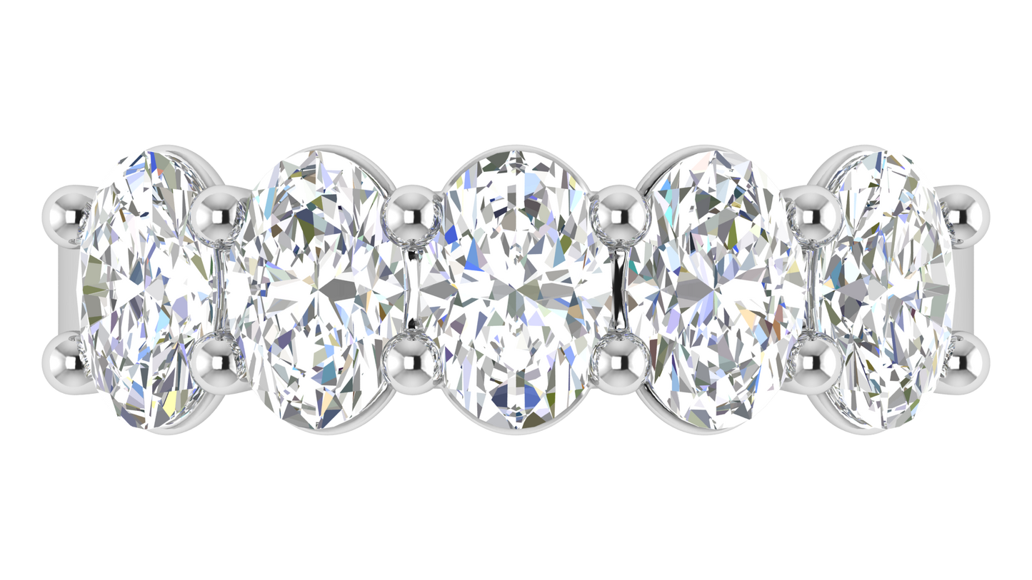 2.50 Ctw Luxurious Oval Cut Five-Stone Wedding Band With U-Shape Prong Setting In 14K White Gold