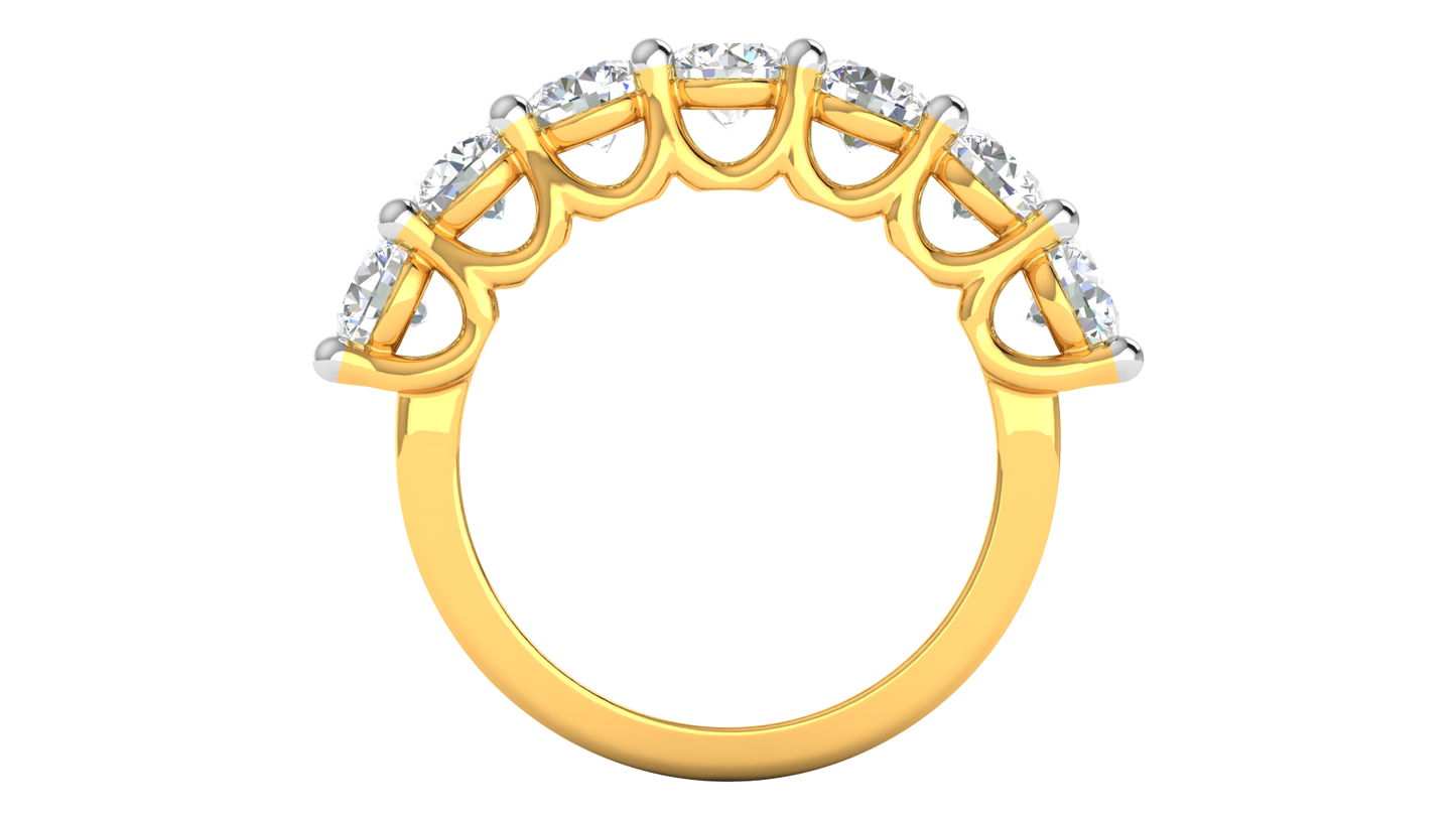 2.80 CTW Round Diamond 7 - Stone Wedding Band in 14K Yellow Gold - U - Shape Prong Setting