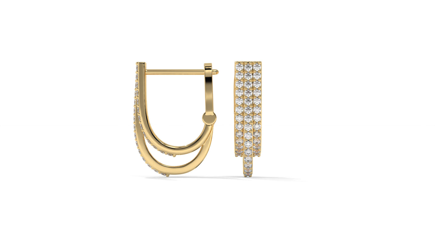 0.41 CTW Round Diamond Triple-Row Hoop Earrings in 14K Yellow Gold – Pavé Setting