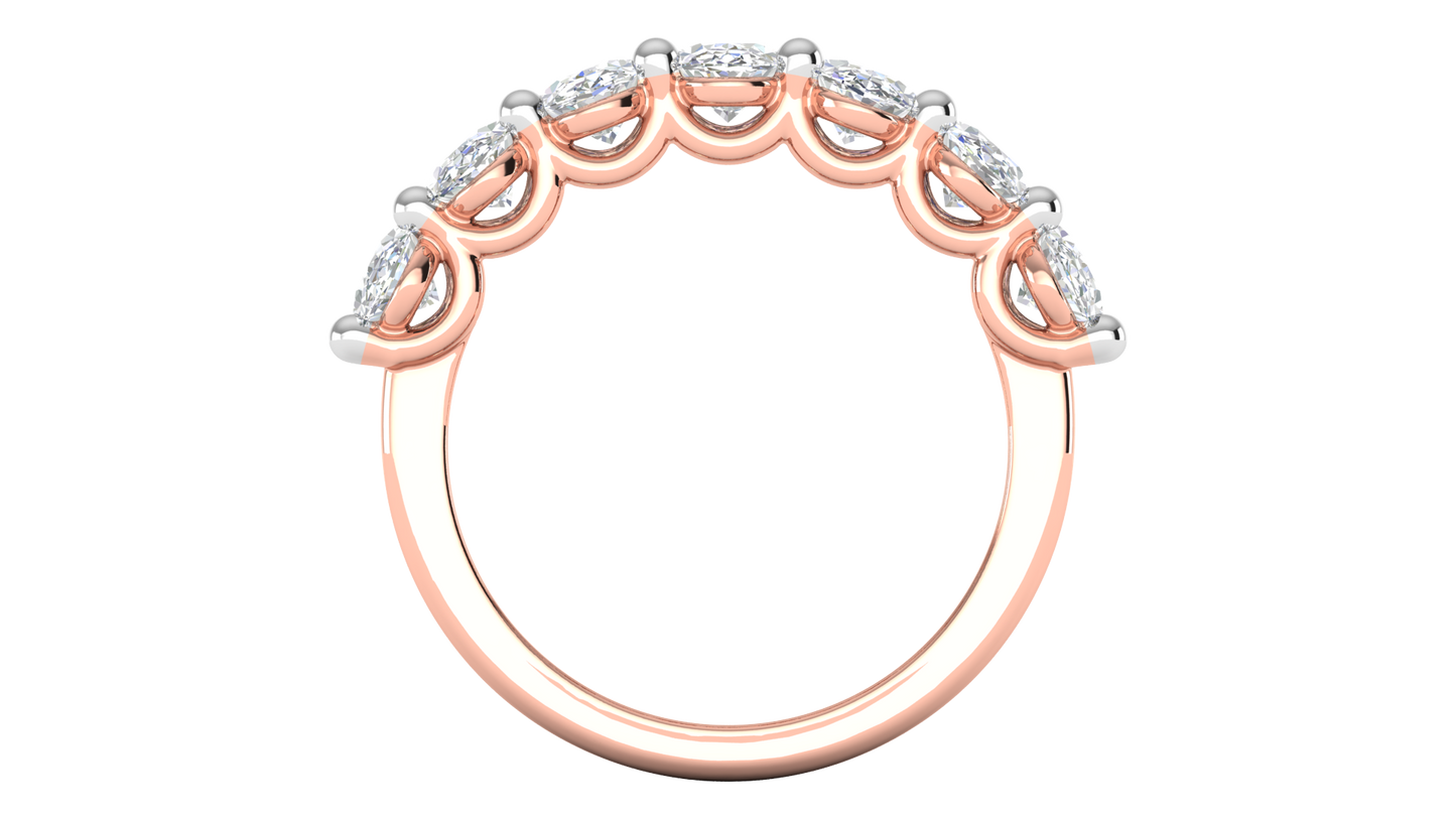 2.80 CTW Oval Cut Diamond 7 - Stone Wedding Band in 14K Rose Gold - U - Shape Prong Setting