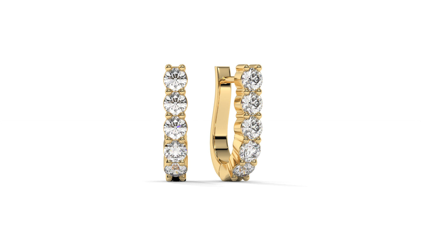 0.74 CTW Round Diamond Hoop Earrings In 14K Yellow Gold – Shared-Prong Setting