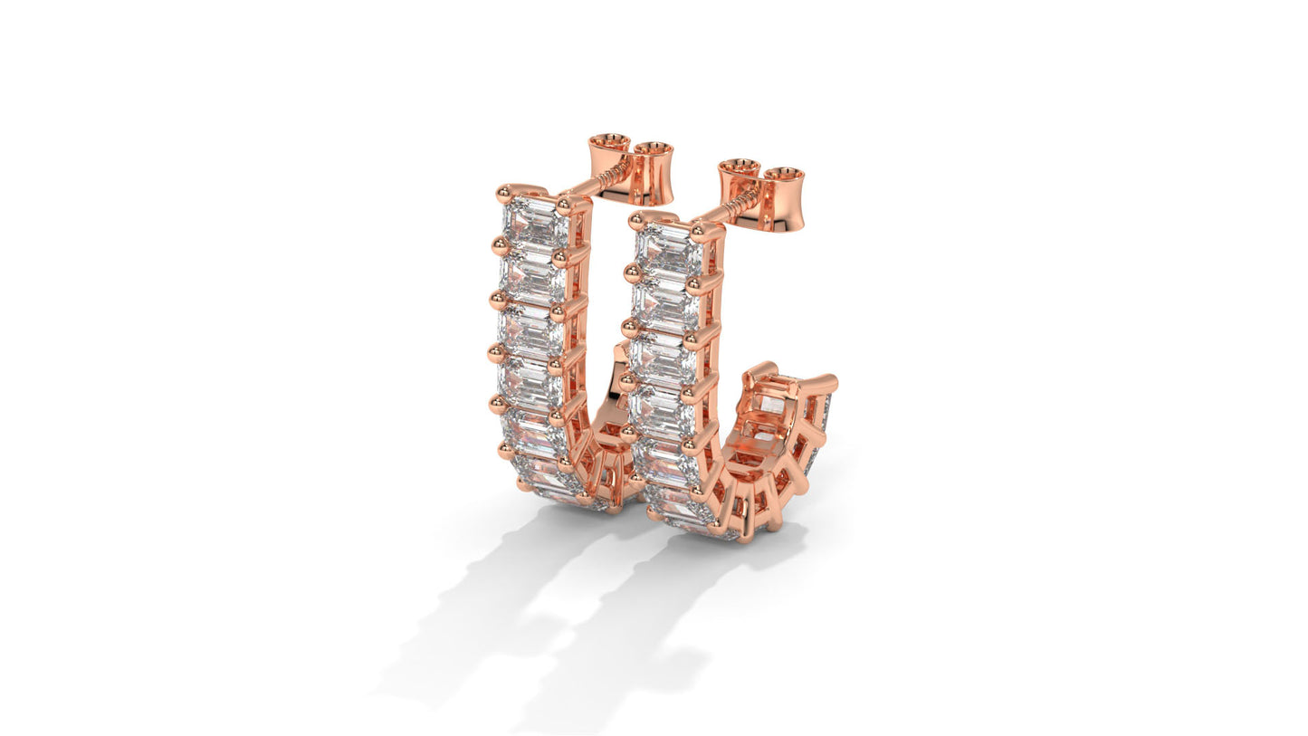 2.20 CTW Emerald-Cut Diamond Hoop Earrings in 14K Rose Gold