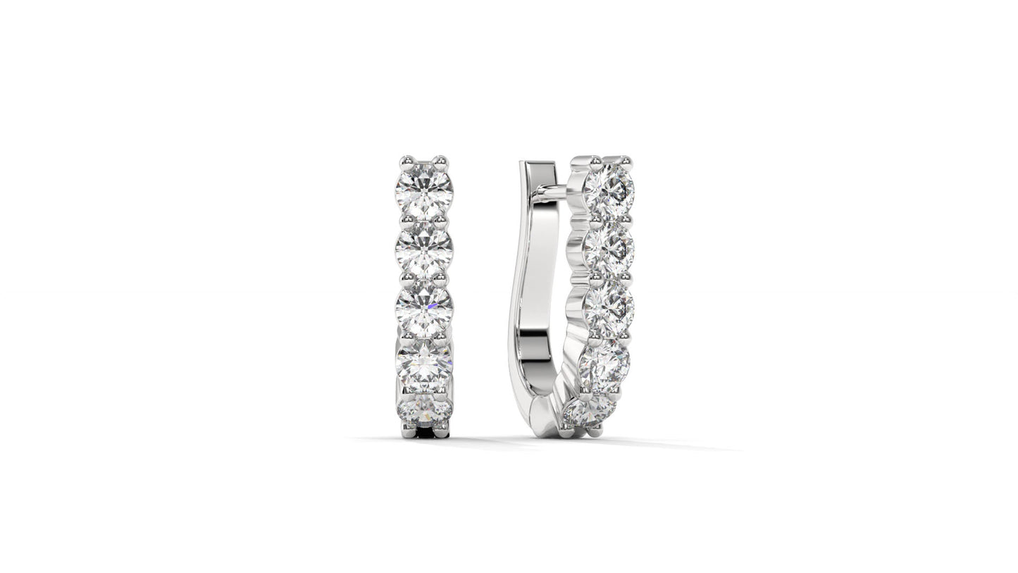 0.74 CTW Round Diamond Hoop Earrings In 14K White Gold – Shared-Prong Setting
