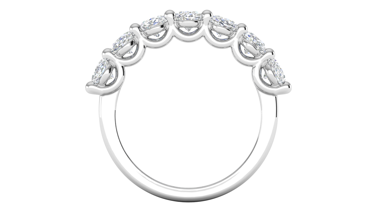 2.80 CTW Oval Cut Diamond 7-Stone Wedding Band in 14K White Gold - U - Shape Prong Setting