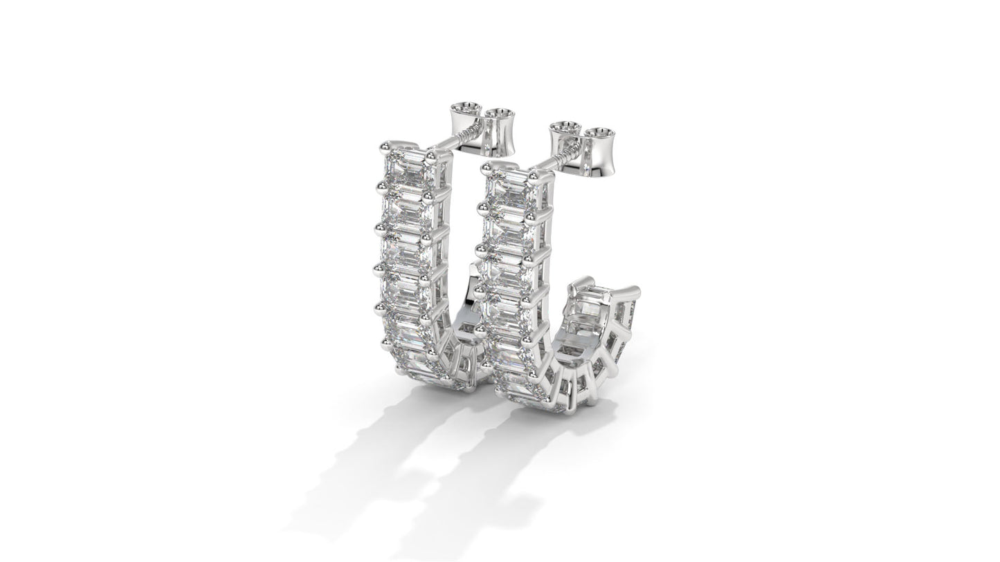 2.20 CTW Emerald-Cut Diamond Hoop Earrings in 14K White Gold